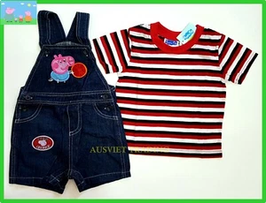 New Peppa Pig George top Tshirt overall denim romper kids boys 2pc outfit set s1 - Picture 1 of 1