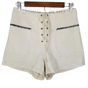 Saum & Thread Damen kleine beige hochtaillierte Leinenmischung Shorts Schnürung vorne - Bild 1 von 6