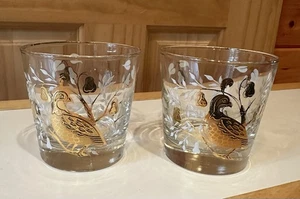 Vintage Libbey Whiskey Lo Kugel Glas Lot Set Gold Rebhuhn Wachtel Vogel Bar MCM (2) - Bild 1 von 7