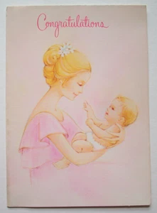 Mother holding baby girl unsigned  vintage greeting card **VV11 - Picture 1 of 3