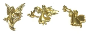 VTG Angel/Dove - Flying Angel - Blowing Horn Angel Brooch Pin Gold Tone Lot Of 3 - Picture 1 of 12