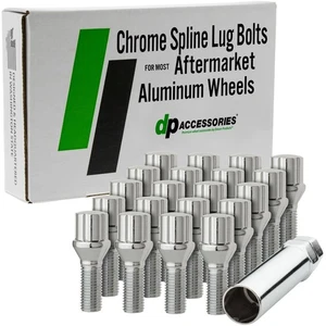 Chrome M12x1.25 Lug Bolts | Aftermarket Wheels | Spline | 27mm | Set of 20 - Picture 1 of 7