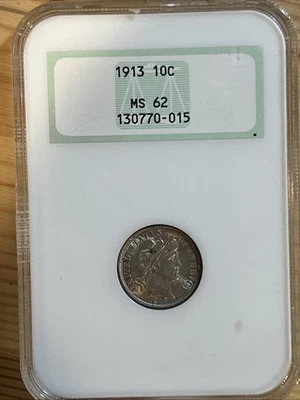 1913 Barber Dime MS62 Older NGC Holder With BUCK’N RIPS box - Image 1 of 4