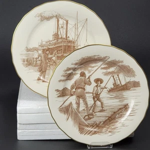 Colección de placas Franklin 1977 vintage de porcelana Mark Twain barco de vapor arte fluvial - Imagen 1 de 18