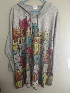 NWT ET LOIS hooded 2X Gray Grey Shirt CATS Colorful xg1022 Lightweight Soft HTF - Picture 1 of 9