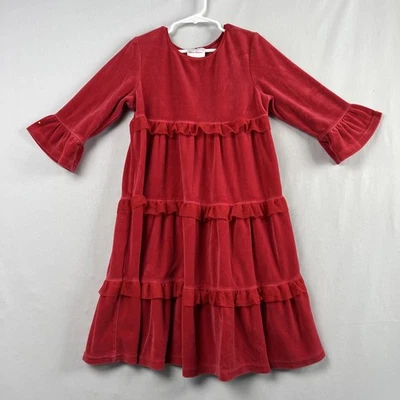 Hanna Andersson Dress Girls 130 size 8 Red Velour Ruffled Tiered Holiday EUC - Image 1 of 4