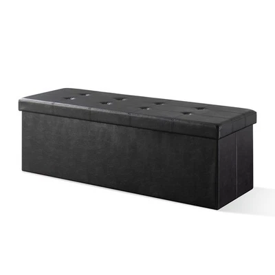 Folding Chest with Memory Foam Seat Tufted Faux Leather Trunk Bedroom Ottoman... - Image 1 of 4