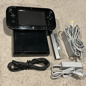 Nintendo Wii U Deluxe 32GB Black Console w/ Gamepad WUP-101 Cords - Picture 1 of 10