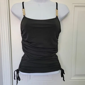 Guess Gold Kette Riemen Detail geraffte Seiten dehnbar schwarz Tank Cami Größe Small - Bild 1 von 9