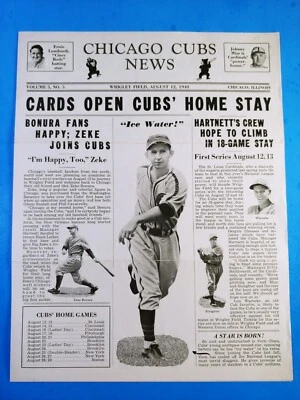 8/12/1940 CHICAGO CUBS NEWS Volume 5 No. 5 EX+ ZEKE BONURA - Image 1 of 4