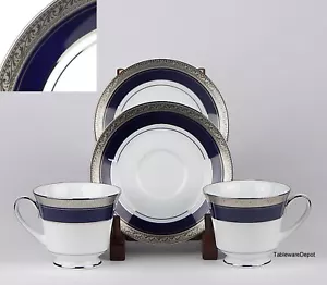 Noritake CRESTWOOD COBALT PLATINUM Sets of 2 Cups & 2 Saucers, MINT/UNUSED! 4170 - Picture 1 of 4