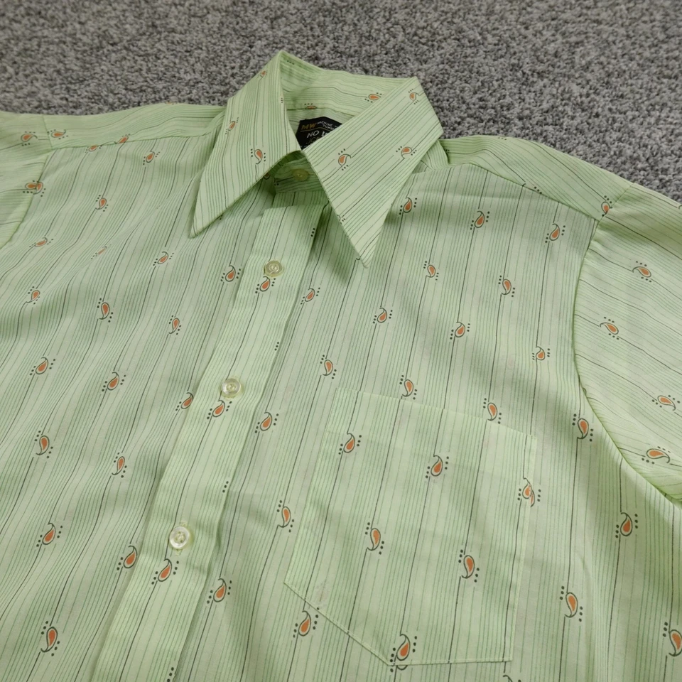 VTG JC Penney Shirt Mens M 15.5 Green Paisley Button Up Western Rodeo Cowboy 70s - Image 1 of 4