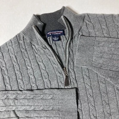 Suéter tejido con cable Roundtree and Yorke grande 100 % algodón 1/4 cremallera para hombre Foto 1 de 4