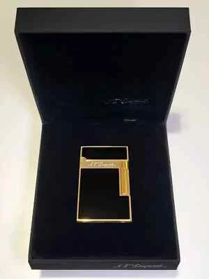 S.T. Dupont Black Gold China Lacquer Line Lighter Cigar Gas Lighter New In Box - Immagine 1 di 4