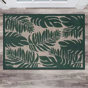 Salvora Floral Leaves Textured Flat Weave Easy Cleaning Outdoor Rugs for Deck,Pa - Picture 1 of 12