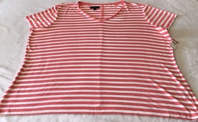 Attention Women’s Plus Size 3X V Neck Striped Tee Short Sleeve Rayon Blend New - Image 1 of 4