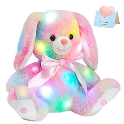 Luminous Cotton Bunny Plush Toys Throw Cute Pillow LED Lights Music Rainbow... - Image 1 of 4