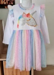 Kinder Mädchen Party Kleid Einhorn Kostüm Gr. 128 Tüll Tutu Geburtstsga Karnavel - Bild 1 von 8