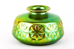 ZSOLNAY JARRÓN PEQUEÑO FLORES EOSIN Oro Verde ART DECO Hungría Porcelana (P182) - Imagen 1 de 6