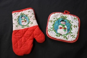 Guante de horno y bache muñeco de nieve vintage - Imagen 1 de 3