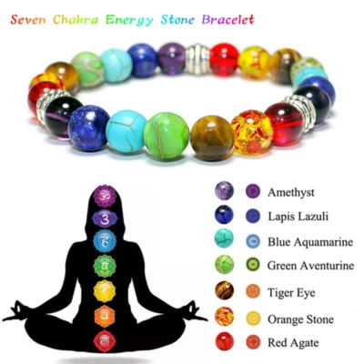 7 Chakra Fashion Healing Beaded Bracelet Natural Lava Tiger Eye Beads Bracelets - Image 1 of 4