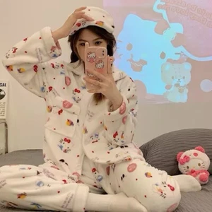 Sanrio Kit Winter Cotton Fleece Thickened Womens Pajama, Warm Homewear Set. - Picture 1 of 2