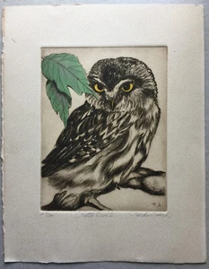 LINDA LLOYD, Original Etching, Little Owl II Signed Numbered - Picture 1 of 9