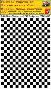 CHEQUERED SQUARES 8mm BLACK SQUARES ON CLEAR VINYL STICKERS DECALS FPRC708BC - Picture 1 of 5