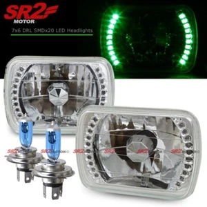 Lente de vidrio universal de 7x6 pulgadas verde LED DRL conversión faros corte diamante - Imagen 1 de 2