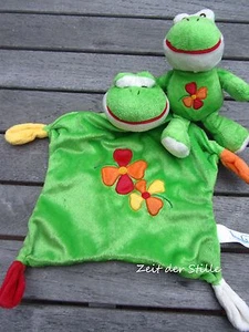 BAMBIA Schmusetuch Kuscheltuch & Stofftier Frosch grün Blumen Stick neuwertig - Bild 1 von 1
