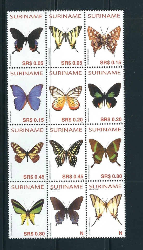 Mariposas Surinam SC # 1323, bloque de 12. MNH Foto 1 de 1