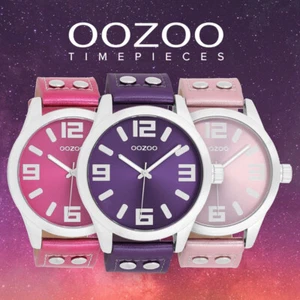 ooZoo Damen Armbanduhr C1080 Lila Metallic Rosa Ø46mm Herren Lederarmband Analog - Bild 1 von 11