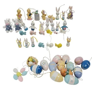 Lot 42+ Vintage Wooden Miniature Easter Bunny Eggs Chick Ornaments up to 1.5" - Picture 1 of 9