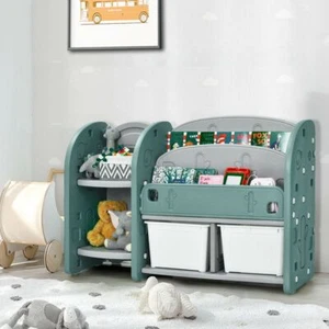 Kids Toy Storage Organizer with 2-Tier Bookshelves and Storage Shelves - Picture 1 of 9