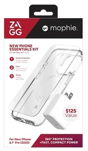 ZAGG mophie Essentials Kit iPhone 15 Pro - Clear/White - New in Box - Picture 1 of 10