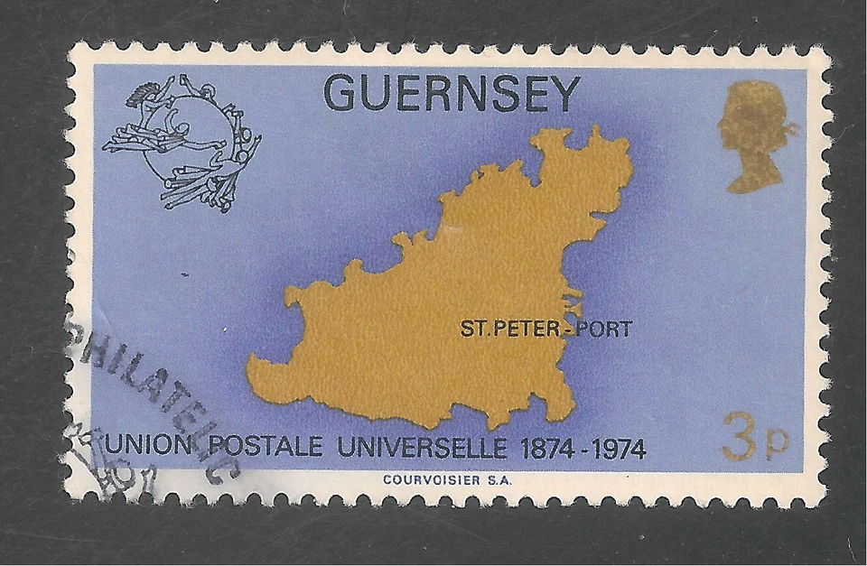 Guernsey #112 (A21) VF USED - 1974 3p Map of Guernsey and UPU Emblem  - Image 1 of 1