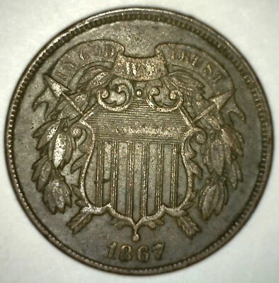 1867 US Two Cent Bronze Coin 2c United States Type Coin FINE - Image 1 of 2