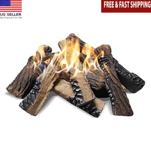 Ceramic Gas Fireplace Logs Set 10 Realistic Firewood Indoor Outdoor Ventless New - Picture 1 of 6