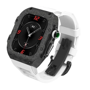 Cassa in fibra di carbonio cinturino in gomma per Apple Watch 44/45/46/49 mm cinturini guscio mod kit - Foto 1 di 17
