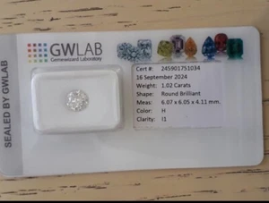 Diamante naturale certificato,GW LAB taglio Brillante Da 1,02 Ct Colore H I1 - Foto 1 di 4