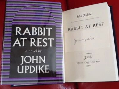 JOHN UPDIKE SIGNED Card &  "Rabbit at Rest" 1st EDITION Pulitzer  HC/DJ 1990 - Image 1 of 4