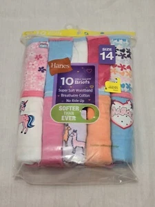 Hanes Girls Tagless 100% Cotton Briefs Breathable 10 Pack Underwear Size 14 NEW - Picture 1 of 5