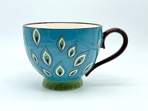Pier 1 Peacock Pattern Large Mug Hand Painted Dolomite - Bild 1 von 9