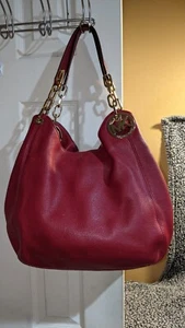 MICHAEL KORS FULTON SCHULTERHANDTASCHE DUNKELROT LEDER GOLD HARDWARE - Bild 1 von 23