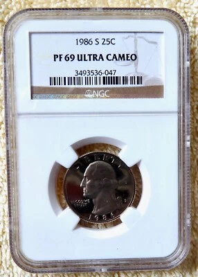 1986 S Washington Quarter NGC PF69 Ultra Cameo NGC Graded & Slabbed Proof - Image 1 of 2