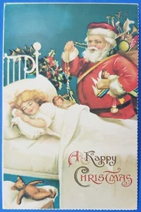 1980s A Happy Christmas Merrimack Repro Antique Christmas Postcard, Santa W/Girl - Picture 1 of 2