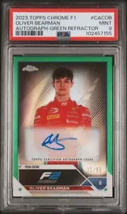 2023 Topps Chrome Formula 1 OLIVER BEARMAN Green ROOKIE AUTO #/99 Ferrari PSA 9 - Picture 1 of 2