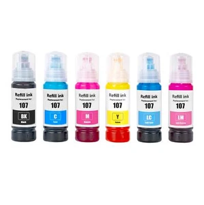 6 Compatible Refill Ink Bottles (Set) for to replace Epson 107 EcoTank - Picture 1 of 3