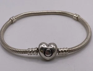 Authentic Pandora S925 ALE SS Heart Clasp Snake Chain Bracelet 7.25”14.1g 590719 - Picture 1 of 5