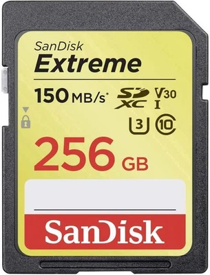 SanDisk Extreme Plus 256GB SDXC Speicherkarte, bis zu 150 MB/s, Class 10, U3, V30 - Bild 1 von 4